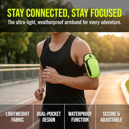 Running Armband with Earphone Bag, Armband Suitable for Most Phones, Water Resistant 2 Pockets (Green Yellow) - color: Green Yellow