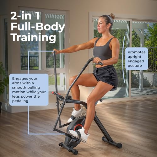 Sunny Health & Fitness Smart Foldable Magnetic X-Bike, Low-Impact Workouts - color: Black