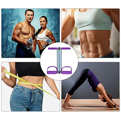 Elastic Sit Up Equipment, Pull Rope Dual Spring Tension Foot Pedal Sit Up Equipment for Abdominal, Leg Exerciser Tummy Trimmer Sport Fitness Slimming Training Bodybuilding at Home Gym - color: Purple
