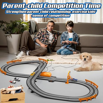 Slot Car Race Track Sets for Boys, Race Car Track with 2 High-Speed Slot Cars, Battery or Electric Car Track, Dual Racing Game Lap Counter Track Sets, Toys Gifts for Boys Girls Ages 6 7 8-12 - size: 11FT