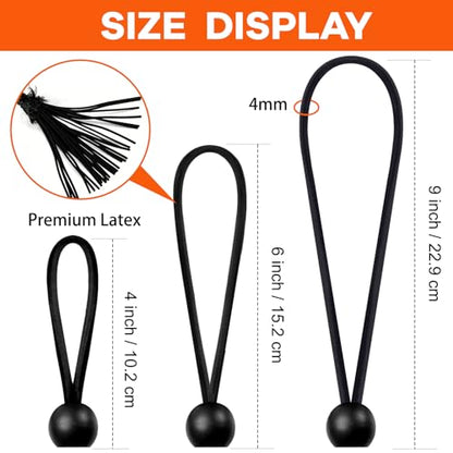 120 Pack Ball Bungee Cords 3 Sizes, 4 "6" 9" Tarp Bungee Cords with Balls Heavy Duty Tie Down Bungee Cord for Cargo Tents Camping Tent Poles, UV Resistant