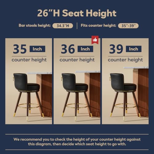 SeekFancy 26 Inch Black Leather Swivel Counter Bar Stools Set of 4 - color: Black, size: 26" Counter Height-4 Pieces
