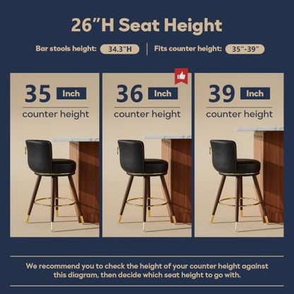 SeekFancy 26 Inch Black Leather Swivel Counter Bar Stools Set of 4 - color: Black, size: 26" Counter Height-4 Pieces
