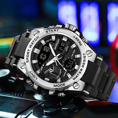 KXAITO Men's Watches Sports Outdoor Waterproof Military Watch Date Multi Function Tactics LED Alarm Stopwatch - color: 27_ Silver