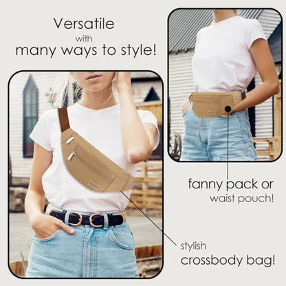 Fanny Pack Shoulder Sling Bag for Men Women, Crossbody Bag for Travel Running Fitness Workout Khaki Waist Pack with Adjustable Straps - color: Khaki