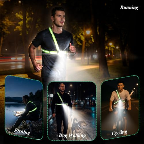 Running Lights for Runners with Rear Red Warning Light for Outdoors, Green