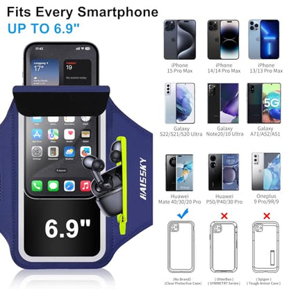 HAISSKY Running Armband with Zipper Pocket,Sweatproof Phone Armband 6.9" - color: Navy blue(Up to 6.9")
