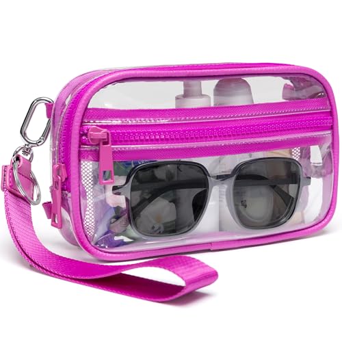 FODOKO Wristlet wallets for Women RFID crossbody bags with 4 Zippers - color: Clear-rose