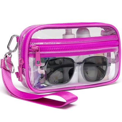 FODOKO Wristlet wallets for Women RFID crossbody bags with 4 Zippers - color: Clear-rose
