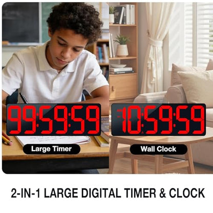 Large Digital Timer Wall Clock with Remote Control, 17.2" Count Down Up Digital Timer LED Display Auto DST Big Digital Clock for Bedroom Kitchen Living Room Office Gym Home Decor