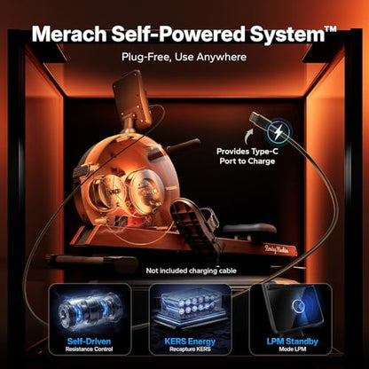 MERACH Pro-Grade Rowing Machines for Home, Smart Magnetic Rowing Machine with Self-Generation, Double Resistance and 400 LBS MAX Load, Wooden Tracks for Silent Sliding - style: R7-self-generating electricity