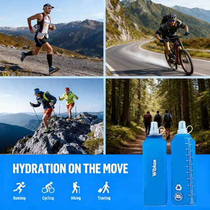 Soft Flask, 2 Pack Soft Flask Running Bottles 500ml,TPU Foldable Running Flask, Portable Collapsible Flask Handheld for Travel Traveling Hiking Cycling City Walk