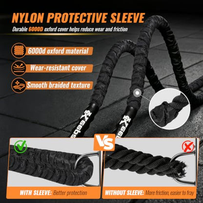 Battle Rope for Home Gym – 1.5 Inch 40FT Heavy Exercise Rope with Wear-Resistant Nylon Sleeve & Anchor Strap - size: 1.5 Inch x 40FT