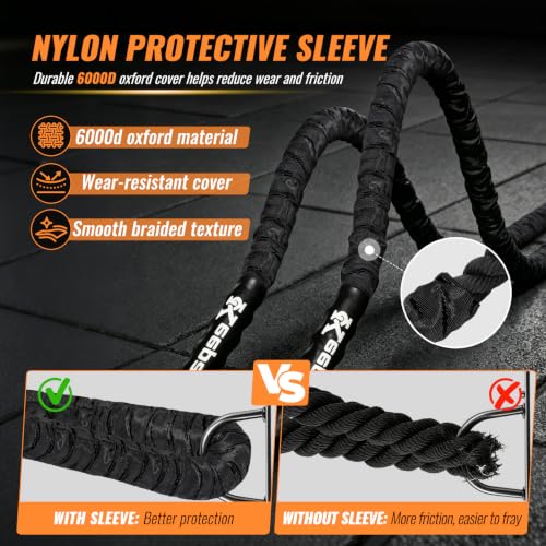Battle Rope for Home Gym – 1 Inch 30FT Heavy Exercise Rope with Wear-Resistant Nylon Sleeve & Anchor Strap - size: 1.0 Inch x 30FT