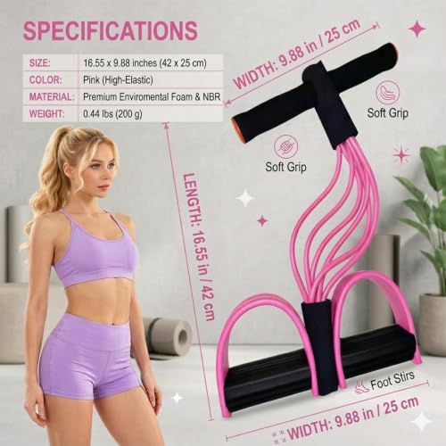 Multifunction Pedal Resistance Band with Handles - color: Pink & Black
