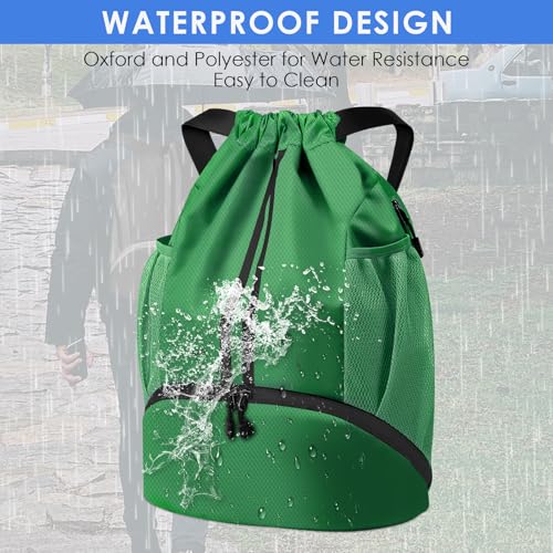 BROTOU Soccer Bags, Football Backpack, Volleyball Bag, Drawstring Backpack - color: Green