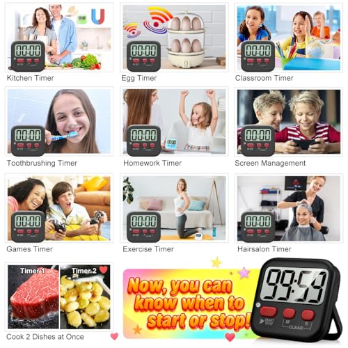 Antonki 2 Pack Digital Timer for Kids Classroom Kitchen Timers for Cooking - color: New Black