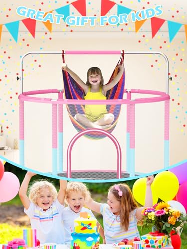 BLUERISE 60" Indoor&Outdoor with Enclosure 5FT Trampoline for Kids Gifts - color: Pink / Blue -1- 6-in-1