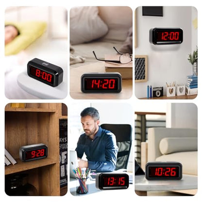 Digital Alarm Clock Battery Operated with LED Display for Bedrooms, Long Battery Life for 12 Months, 3 Brightness Adjustable, 12/24 Hour, Snooze, Black Case with Red Digits - color: Black-red