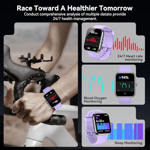 Smart Watch with Alexa Built-in, 1.83" HD Touchscreen Fitness Tracker, Bluetooth Notifications, IP68 Waterproof, 120+ Sport Modes, 24/7 Heart Rate & Sleep Monitor for iPhone Android iOS (Purple) - color: Purple
