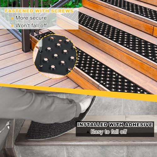 8 Pack Non Slip Aluminum Stair Tread 30 x 3.75 Inch Outdoor Stair Treads for Wooden Steps Screw Down Metal Stair Nosing Anti-Slip Stair Strip Non Slip Stair Grips Strips for Porch Steps Walkways