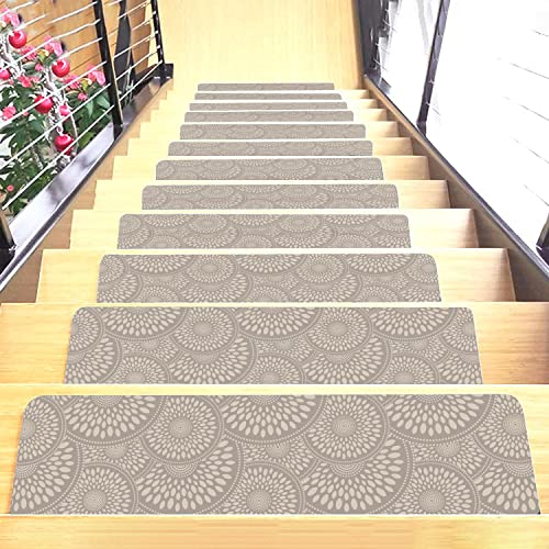 Set of 7 Stair Treads Ultra-Thin with Non Slip Rubber Backing 9”x26” Latte 7 Pieces - color: Latte, size: Design #1