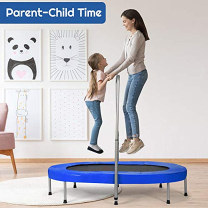 Giantex Mini Trampoline, 2 Persons Foldable Fitness Trampoline w/ 5 Levels Height Adjustable Handle, Max Load 330LBS, Indoor Oval Rebounder Exercise Trampoline for Adult, Kid, Enjoy Parent-child Time - color: Blue
