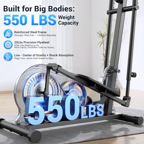 ANCHEER Elliptical Exercise Machine Foldable Elliptical Trainer 16" Stride - color: Black with White
