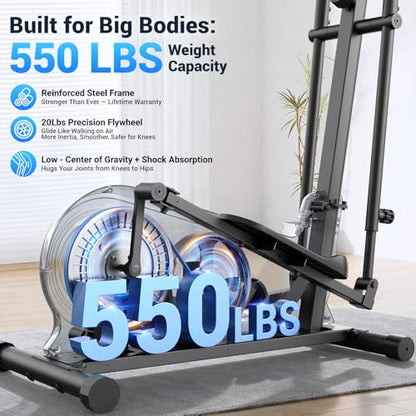ANCHEER Elliptical Exercise Machine Foldable Elliptical Trainer 16" Stride - color: Black with White