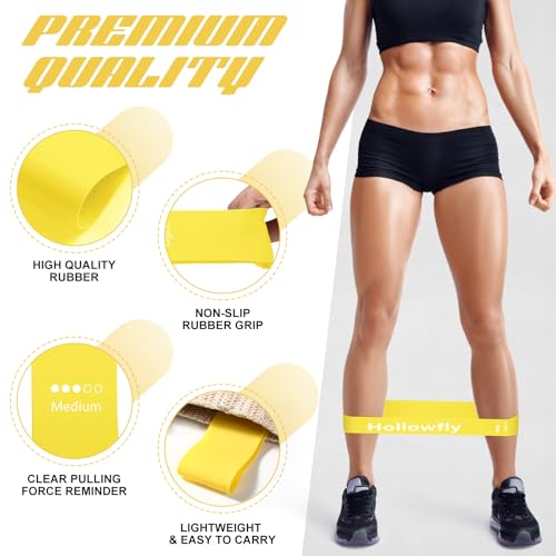 Hollowfly 12 Pcs Latex Resistance Loop Exercise Bands for Booty Workout Stretch Exercise Bands Non Slip for Legs Squat Resistance Loop Women Men Starter Butt Hip Thigh Fitness - color: Yellow, style: Medium