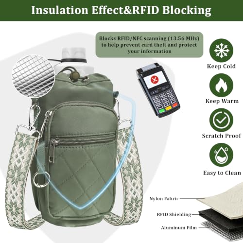 Water Bottle Bag Crossbody with Adjustable Strap, Insulated Water Bottle Sling Bag with Phone Pocket for Hiking - color: Green