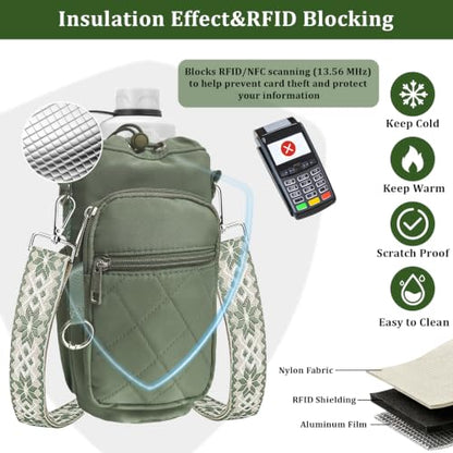 Water Bottle Bag Crossbody with Adjustable Strap, Insulated Water Bottle Sling Bag with Phone Pocket for Hiking - color: Green