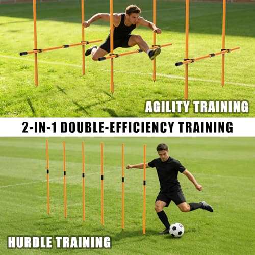 Hikeen Upgraded Agility Poles, 6 Pack 6ft Soccer Training Poles, Adjustable Detachable Speed and Agility Training Equipment for Football, Practice Accessories for Adults Youth