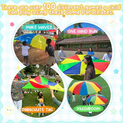 Sonyabecca Parachute, Kids Play Parachute 12ft with 12 Handles for Cooperation Group Game, Suitable for School, Outdoor, Summer Camp (12 Feet) - size: 12FT with 12 Handles