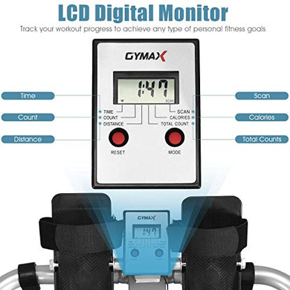 GYMAX Rowing Machine for Home, 265LBS Weight Capacity Hydraulic Rowing Machine with Adjustable Cylinder Resistance up to 110lbs & LCD Monitor, Compact Full Motion Rower for at Home Exercise