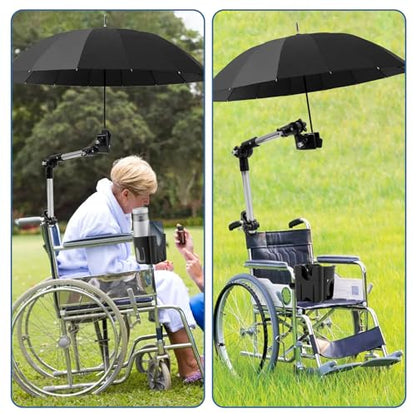 Wheelchair Cup Holder & Umbrella Holder Set with Phone Mount, 360° Adjustable Drink Holder Umbrella Mount Stand, Mobility Accessories for Wheelchair, Walker, Bike, Rollator and Scooter