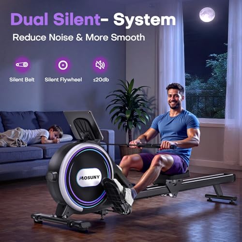 Rowing Machines for Home, 16/32-Level Adjustable Resistance, Magnetic Rowing Machine with App Supported, 350/400 LB Weight Capacity, Upgraded Dual Slide Rails with LCD Data Display Screen - color: Purple