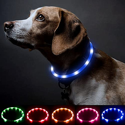BSEEN Light Up Dog Collar, Cuttable LED Dog Collar Rechargeable Puppy Collar Glowing Safety Dog Walking Lights for Small Medium Large Dogs (Blue) - color: Blue-Standard(70cm)