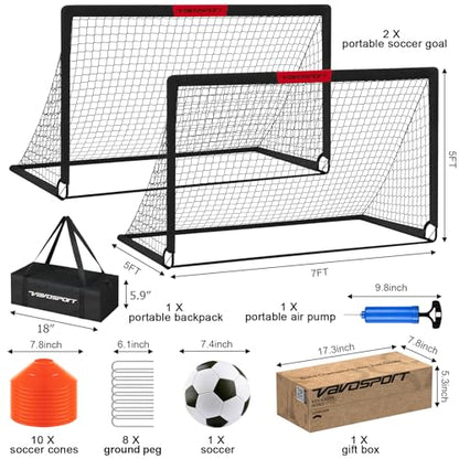 VAVOSPORT Kids Soccer Goals for Backyard Set of 2,Soccer Training Equipment - color: 1-Black, style: 7 ft x 5 ft