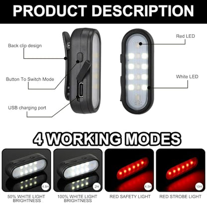 Taximi Super Bright Mini EDC Flashlight with Clip, 350LM, 4 Lighting Modes Running Lights for Runners, USB-C Rechargeable Small Clip on Flashlight for Camping, Hiking, Walking the Dog