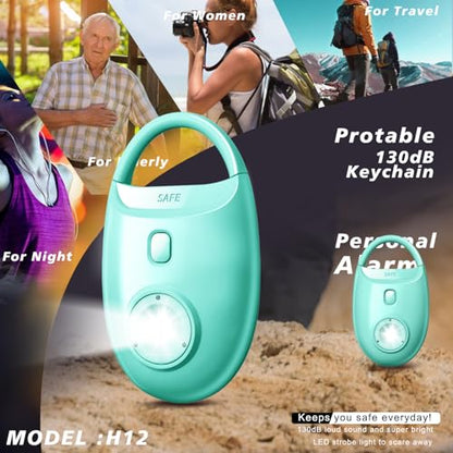 Safe Sound Personal Alarm, 130DB Personal Security Keychain with LED Strobe Light, Emergency Safety Device for Women, Men, Children, Students - color: Green
