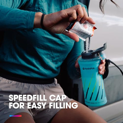 HydraPak SkyFlask Speed - Collapsible Handheld Running Water Bottle (350ml, 500ml, 500ml Insulated) - Adjustable Strap, Lightweight, Spill-Proof Cap - color: *NEW* Malibu Blue, style: 500ml