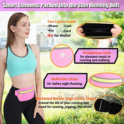 USHAKE Slim Running Belt, Ultra Light Bounce Free Waist Pouch Fitness Workout Belt Sport Waist Pack Exercise Waist Bag for Apple iPhone Samsung in Running Gym Marathon Cycling - color: Pink