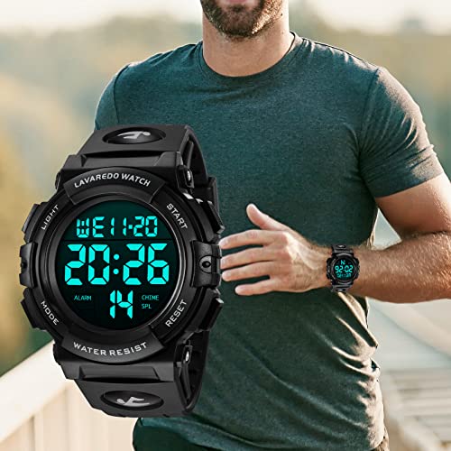 L LAVAREDO Mens Digital Watch Sports Military Watches Waterproof Outdoor Chronograph Wrist Watches for Men with LED Back Ligh/Alarm/Date - color: 09-Black-B