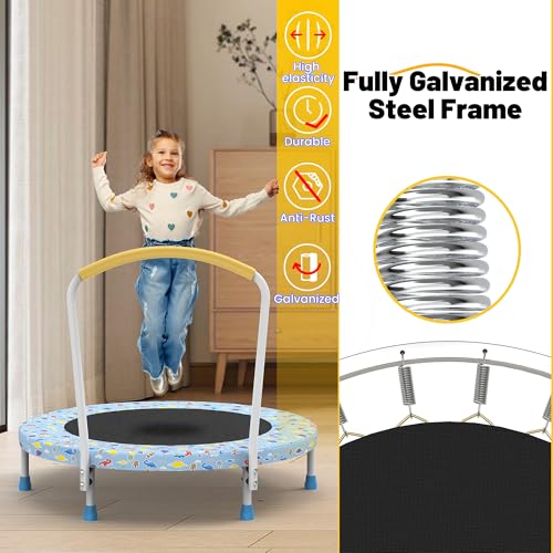 Mersco 36" Mini Toddler Trampoline with Handle for Kids Ages 1-6, ASTM - color: Light Blue Print