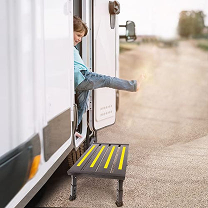 Adjustable RV Step Stool, Wide Platform, Foldable Legs, Black - color: Black
