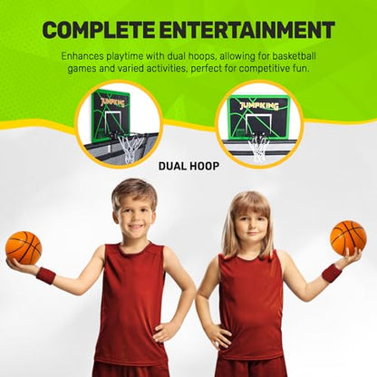 JumpKing Rectangle Trampoline w/ 2 Basketball Hoops & Breakaway Rim 10'x15'