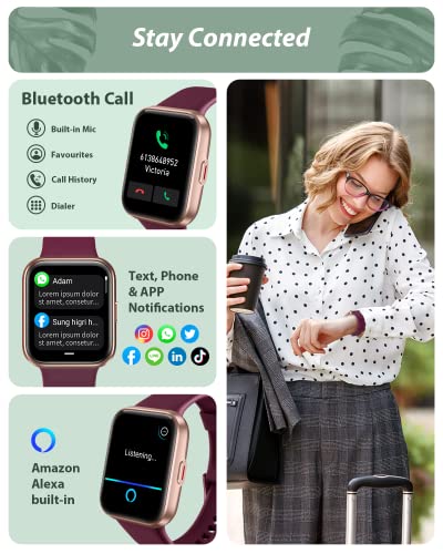 Tensky Smart Watch for Men Women(Call Receive/Dial), Alexa Built-in, 1.7" Touch Screen Fitness Tracker with Heart Rate Sleep Tracking, 60 Sports Modes, 5ATM Waterproof Smartwatch for Android iPhone - color: Purple