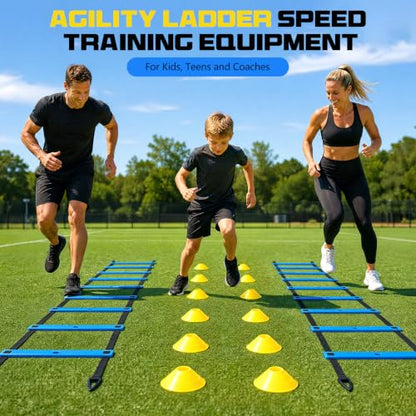 2 Pack 20ft Agility Ladder Set, 40ft Total Adjustable Speed Ladder - color: Blue