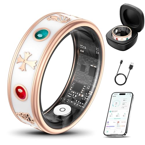 Smart Ring for Women,Fitness & Activity Tracker with Blood Pressure/Heart Rate Monitor, Sleep Tracker, Step Counter, IP68 Waterproof Ring for iOS&Android,Fast Charge,No Subscription (Rose Gold,Size10) - color: Rose Gold, size: 10